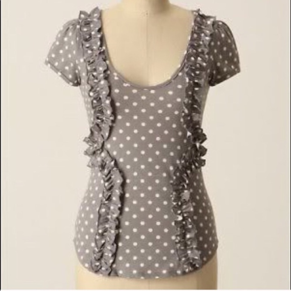 Anthropologie Dot Ruffle Tee Little Yellow Button